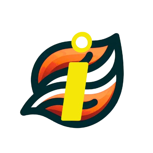 Here's an alt tag for the image: `I logo, fire leaf design`